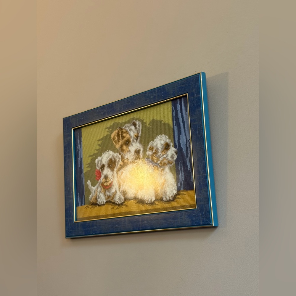 Vintage Best Friends for Life Dog Puppies Cross Stitch, Framed Cottagecore Art - Picture 11 of 13